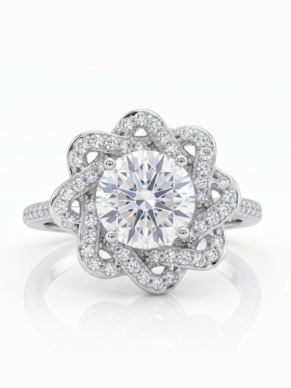 925 Sterling Silver Round Cut Vintage Style Floral Solitaire Bloom Ring